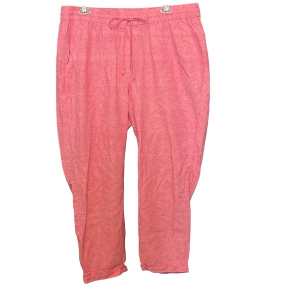 J. Crew Linen+Cotton Pink Straight Leg Cuffed Pants with Drawstring Waist - Picture 1 of 10